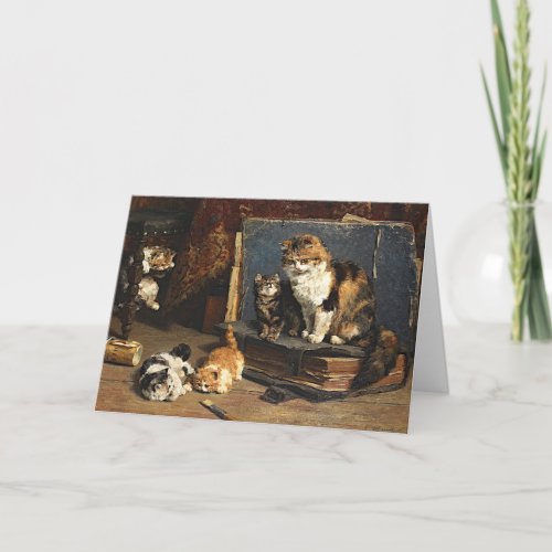 Vintage Cute Orange Black  White Cat With Kittens Card