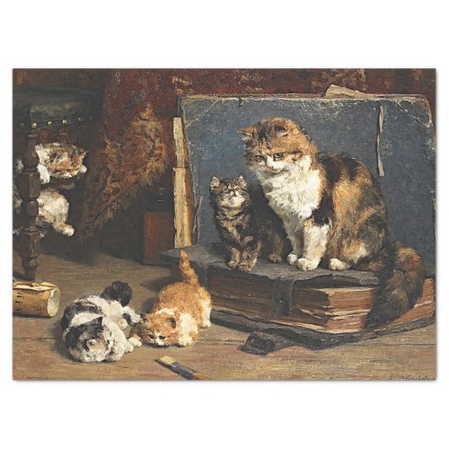 Vintage Cute Orange Black  White Cat With Kittens Tissue Paper