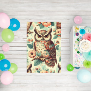 Vintage Cute Owl Pattern Outdoor Rug