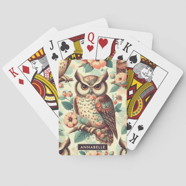 Vintage Cute Owl Pattern Poker Cards (Back)