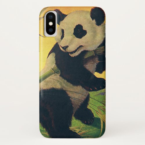 Vintage Cute Panda Bear Eating Bamboo Wild Animal iPhone X Case