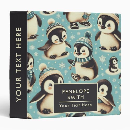 Vintage Cute Penguin Pattern 3 Ring Binder