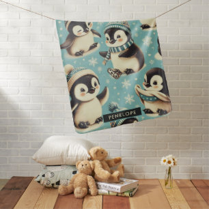 Vintage Cute Penguin Pattern Baby Blanket