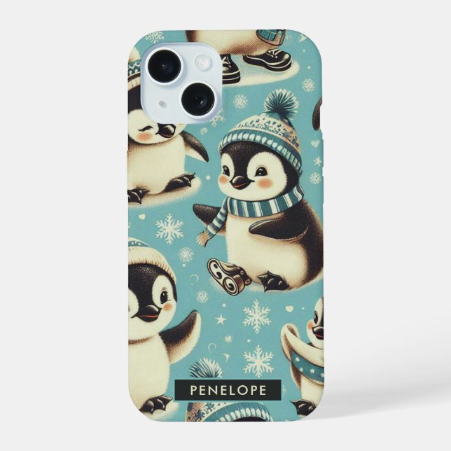 Vintage Cute Penguin Pattern Iphone Case (Back)