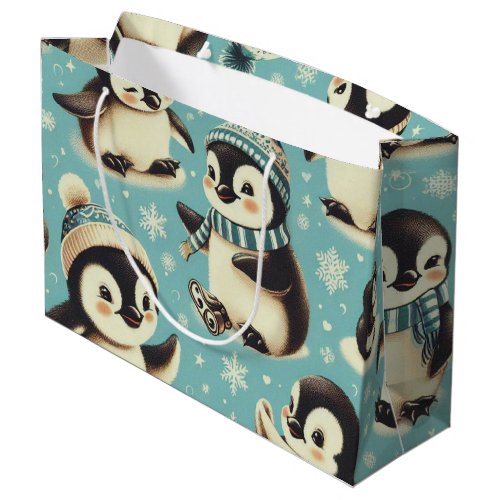 Vintage Cute Penguin Pattern Large Gift Bag
