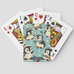 Vintage Cute Penguin Pattern Poker Cards