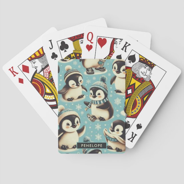 Vintage Cute Penguin Pattern Poker Cards (Back)