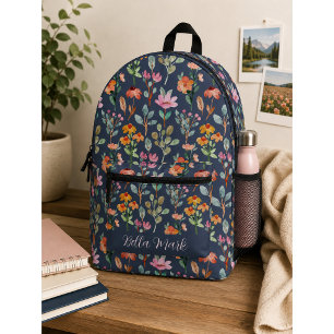 Vintage cute peony floral printed backpack
