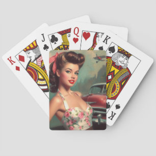 Vintage Cute Pin-Up Painting Poker Cards
