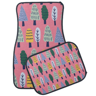 vintage cute pine trees seamless pattern car floor mat