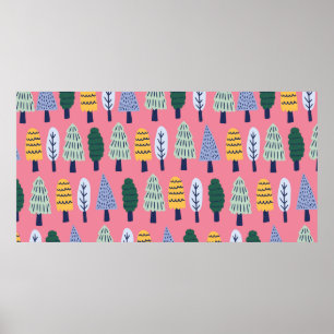 vintage cute pine trees seamless pattern poster