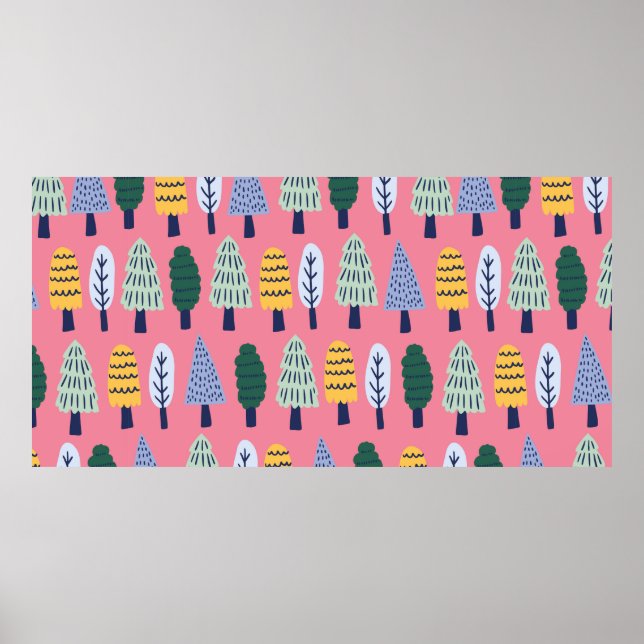 vintage cute pine trees seamless pattern poster (Front)