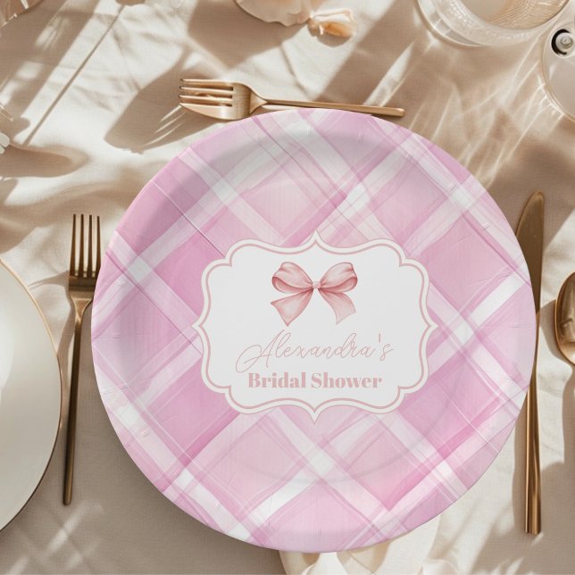 Vintage Cute Pink Bow Bridal Shower Paper Plates (Creator Uploaded)
