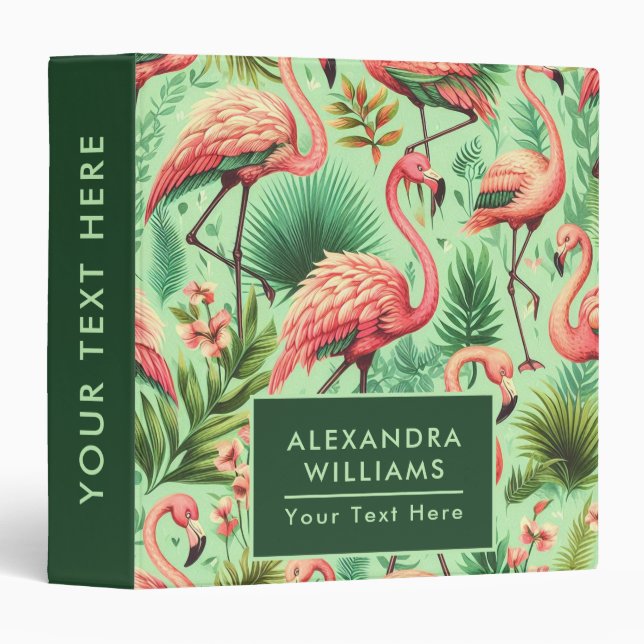 Vintage Cute Pink Flamingos 3 Ring Binder (Front/Spine)