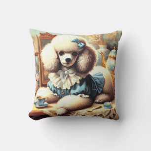 Vintage Cute Poodle Painting Throw Pillow