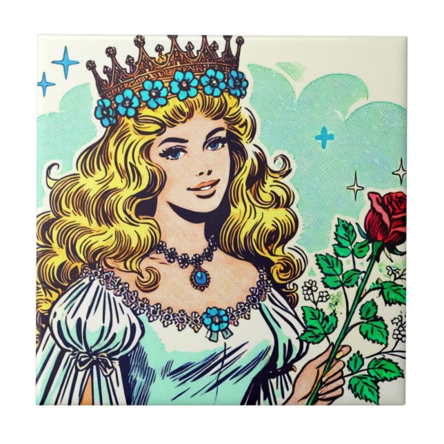 Vintage Cute Princess Comics Ceramic Tile (Front)