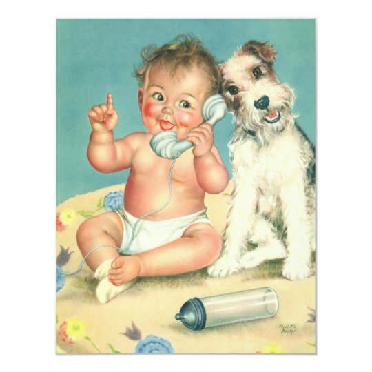 Vintage Cute Puppy Baby Shower Party Invitation
