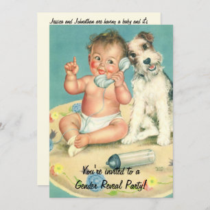 Vintage Cute Puppy Child Gender Reveal Baby Shower Invitation