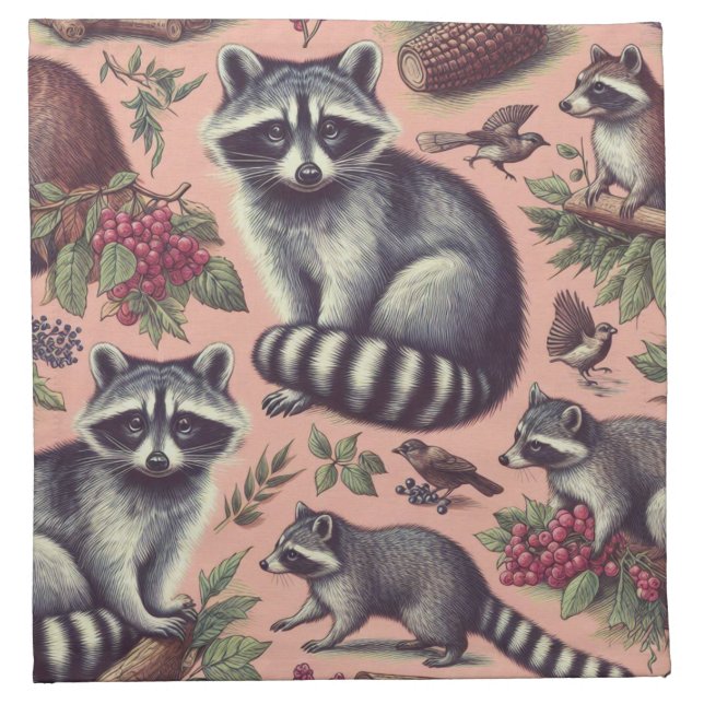 Vintage Cute Racoon Cloth Napkin (Front)