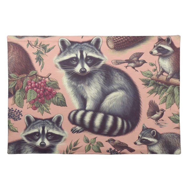 Vintage Cute Racoon Cloth Placemat (Front)