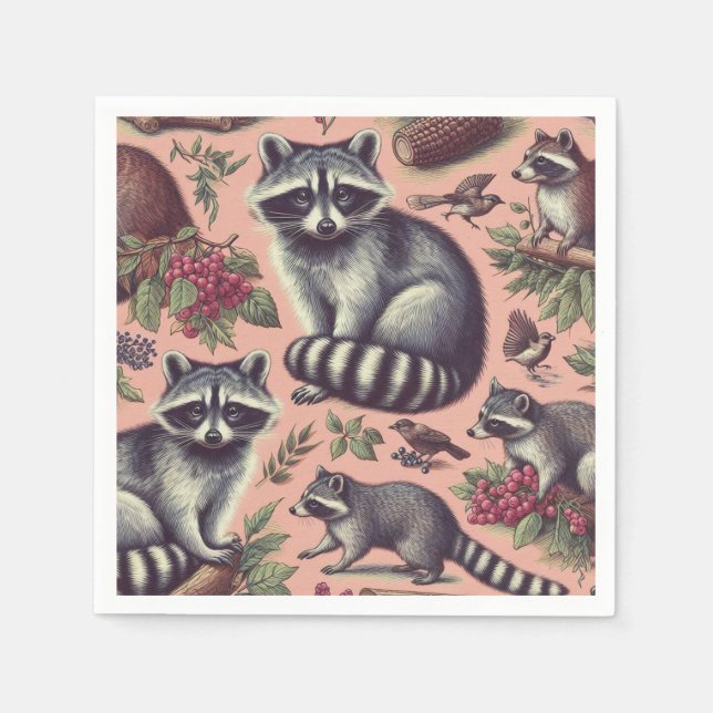 Vintage Cute Racoon Napkins (Front)