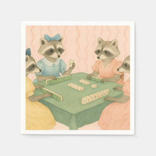Vintage Cute Racoons Playing Mahjong Napkins