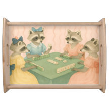 Vintage Cute Racoons Playing Mahjong