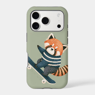 Vintage Cute Red Panda Racoon Skateboarding iPhone 17 Pro Case