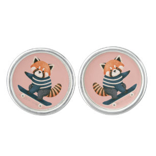 Vintage Cute Red Panda Racoon Skateboarding Cufflinks