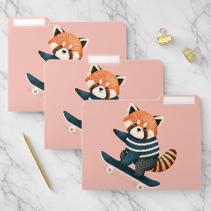 Vintage Cute Red Panda Racoon Skateboarding File Folder