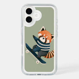 Vintage Cute Red Panda Racoon Skateboarding iPhone 16 Case