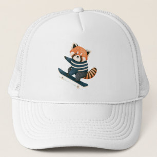 Vintage Cute Red Panda Racoon Skateboarding Trucker Hat