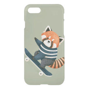 Vintage Cute Red Panda Racoon Skateboarding iPhone SE/8/7 Case
