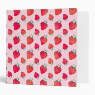 Vintage Cute Red Strawberries Girly Pink Pattern 3 Ring Binder