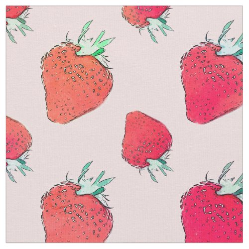 Vintage Cute Red Strawberries Girly Pink Pattern  Fabric