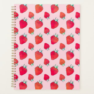 Vintage Cute Red Strawberries Girly Pink Pattern Planner