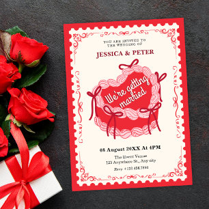 Vintage cute red wedding cake  invitation