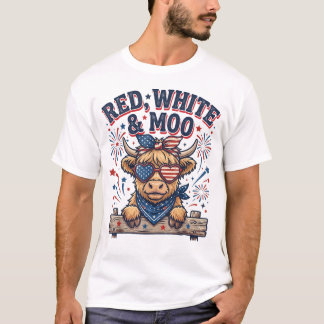 Vintage Cute Red, White and Moo Funny 4th of July T-Shirt
