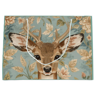 Vintage Cute Reindeer Deer And Florals Garden Large Gift Bag