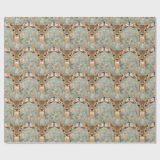 Vintage Cute Reindeer Deer And Florals Garden Wrapping Paper