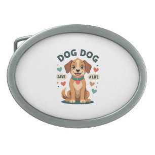 Vintage Cute Rescue Dog Save A Life Cartoon Puppy Belt Buckle