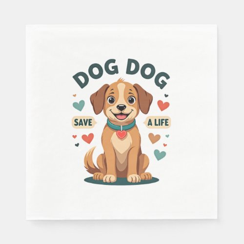 Vintage Cute Rescue Dog Save A Life Cartoon Puppy  Napkins