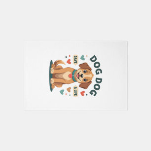 Vintage Cute Rescue Dog Save A Life Cartoon Puppy Rug