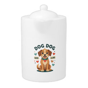 Vintage Cute Rescue Dog Save A Life Cartoon Puppy Teapot