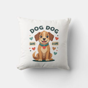 Vintage Cute Rescue Dog Save A Life Cartoon Puppy Throw Pillow