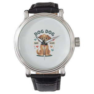 Vintage Cute Rescue Dog Save A Life Cartoon Puppy Watch