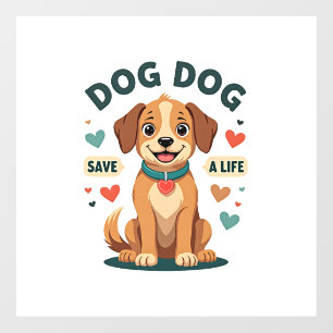 Vintage Cute Rescue Dog Save A Life Cartoon Puppy Window Cling