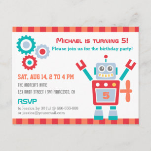 Vintage Cute Robot Toy Birthday Party Invitations