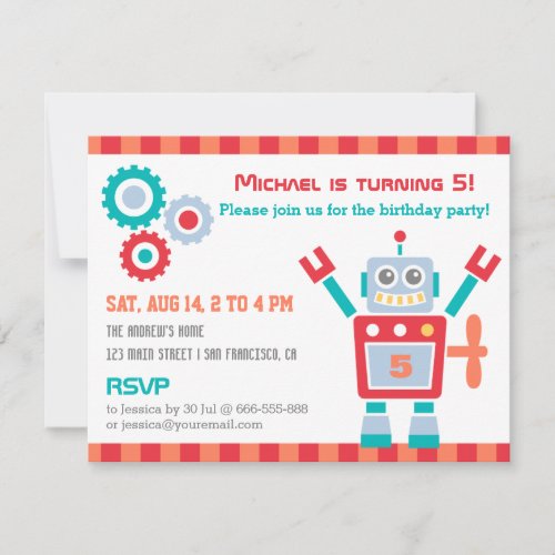 Vintage Cute Robot Toy Birthday Party Invitations