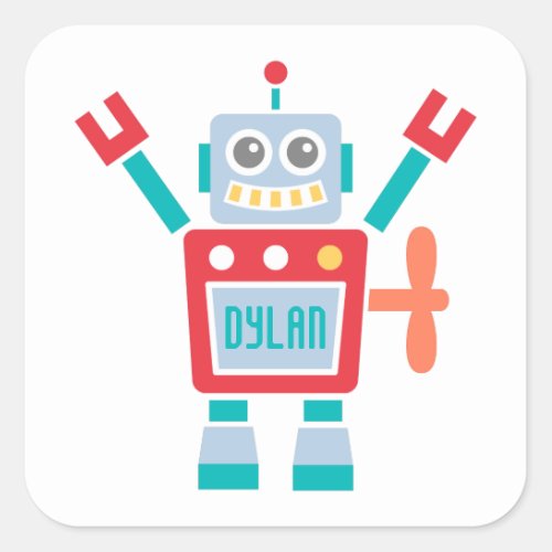 Vintage Cute Robot Toy For Kids Square Sticker